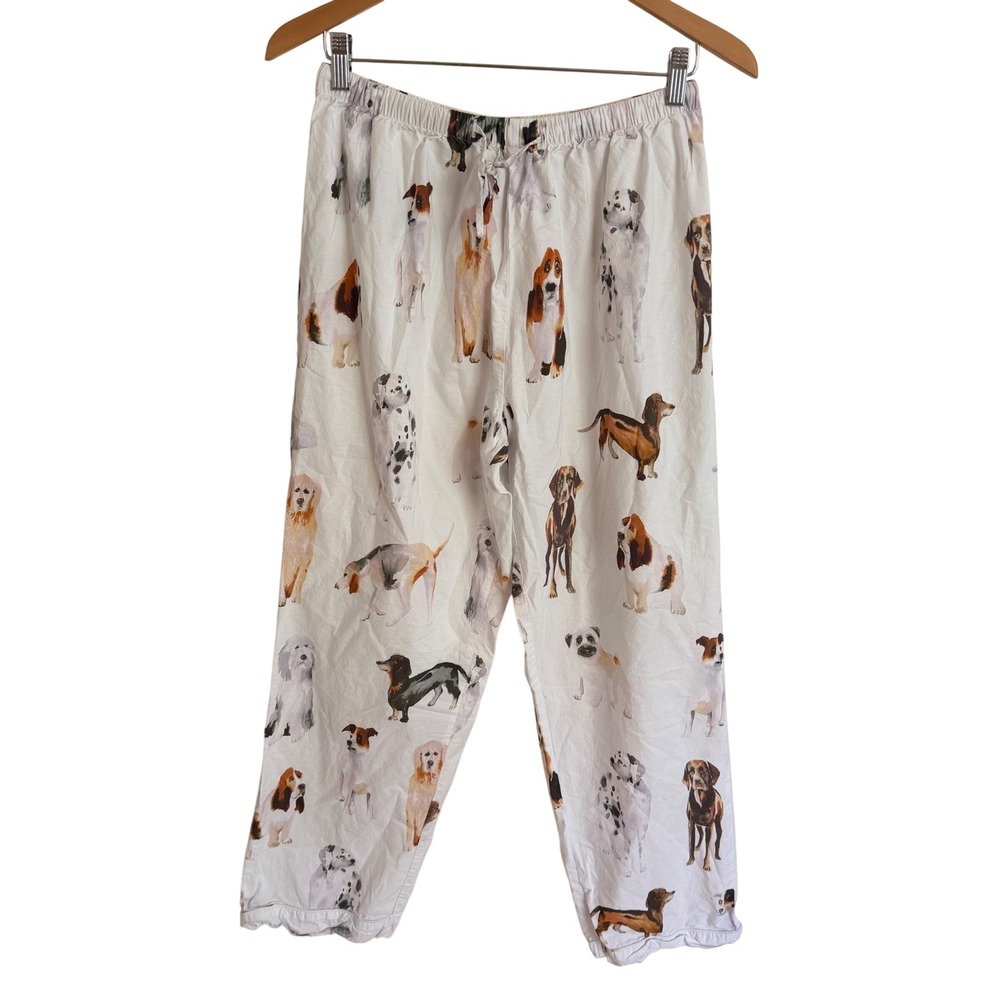 Womens Watercolor Dog Breed Print Pajama Pants White Size Medium Relaxed Fit